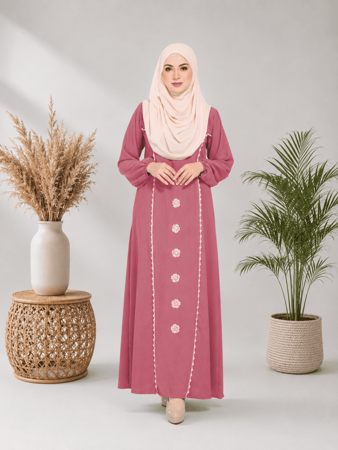 Jubah Bunga Sulam Ironless | CRY CREPE Premium | Saiz S-5XL