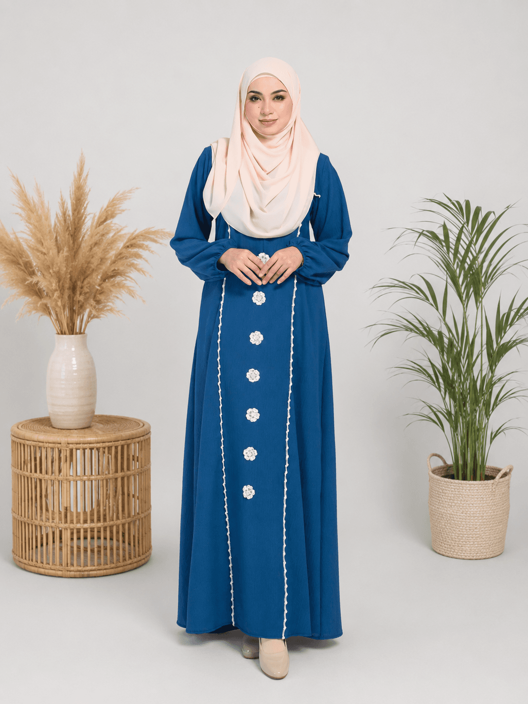 Jubah Bunga Sulam Ironless | CRY CREPE Premium | Saiz S-5XL