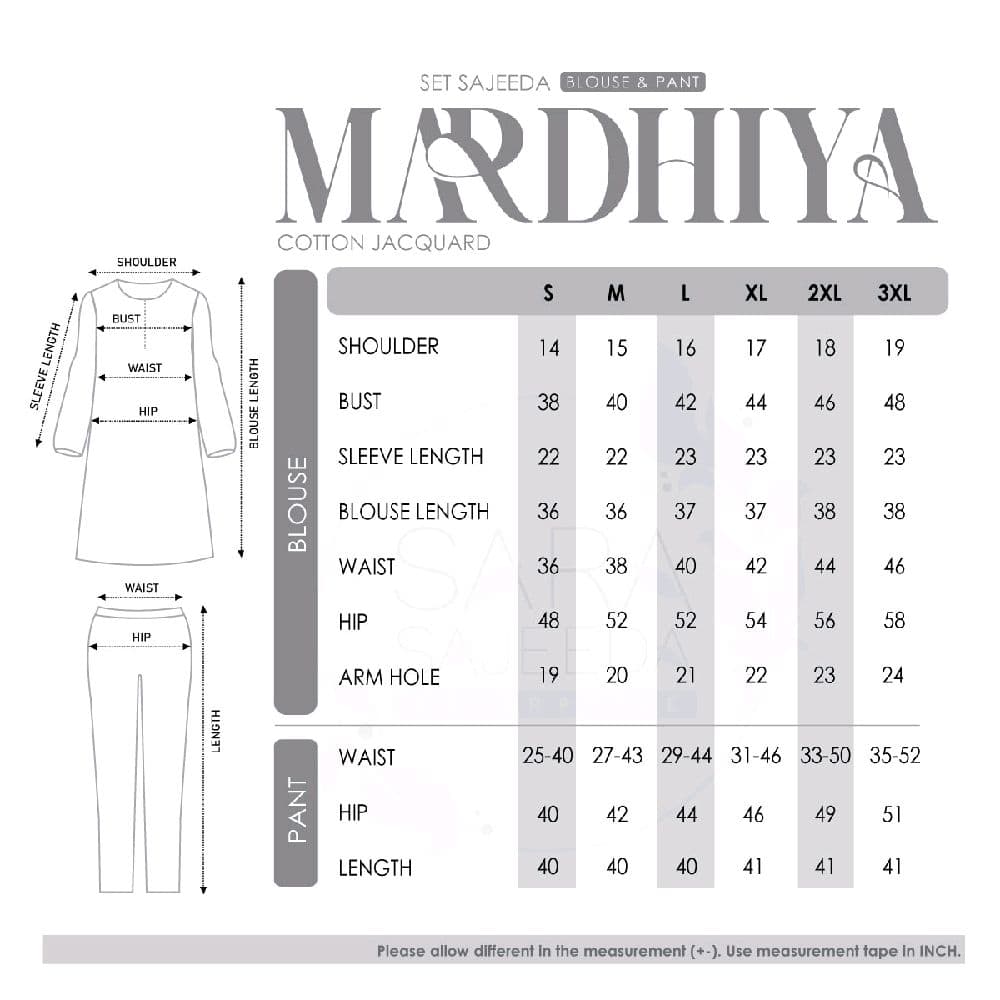 Set Mardhiya Blouse & Seluar Piping | Cotton Jacquard | Saiz S-3XL
