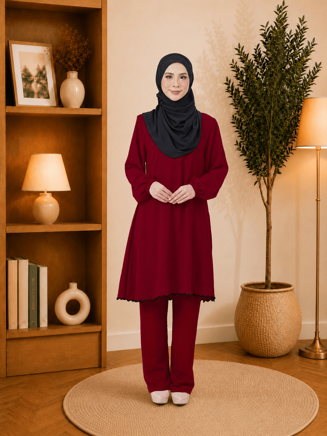 Set Nawrah Blouse & Seluar Ironless | Premium Cey Crepe | Saiz S-3XL
