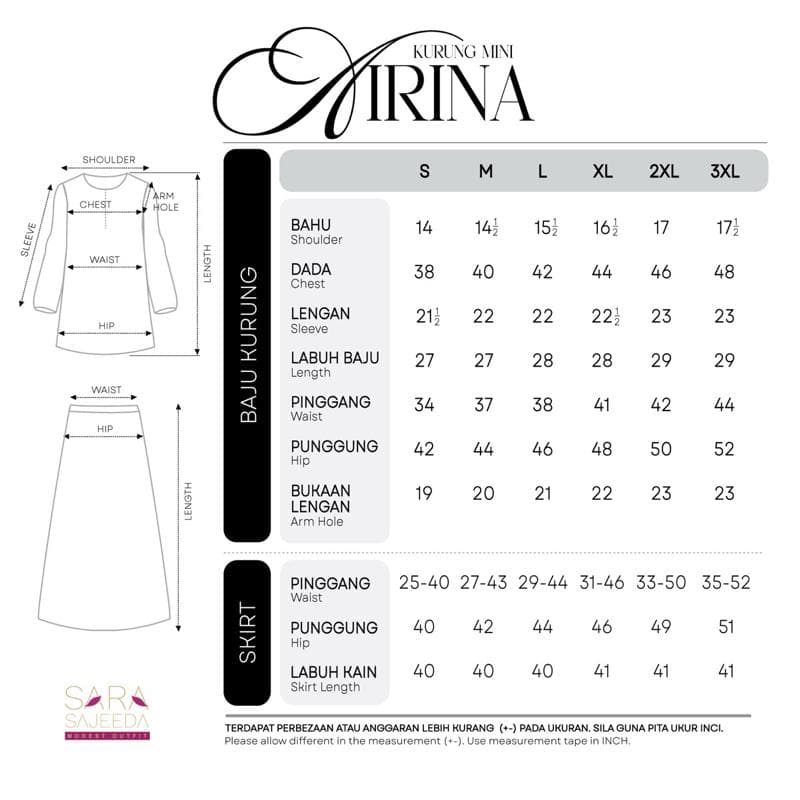 Mini Kurung Airina Sulam | Spanish Stretch Print | Saiz S-3XL