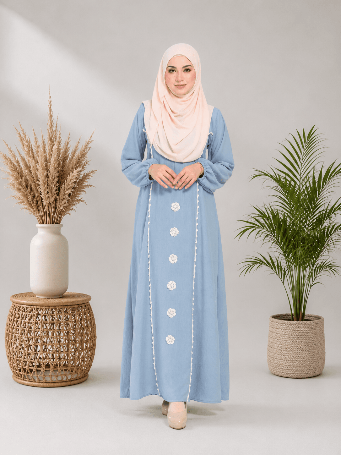 Jubah Bunga Sulam Ironless | CRY CREPE Premium | Saiz S-5XL