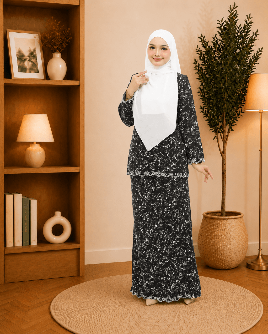 Mini Kurung Airina Sulam | Spanish Stretch Print | Saiz S-3XL