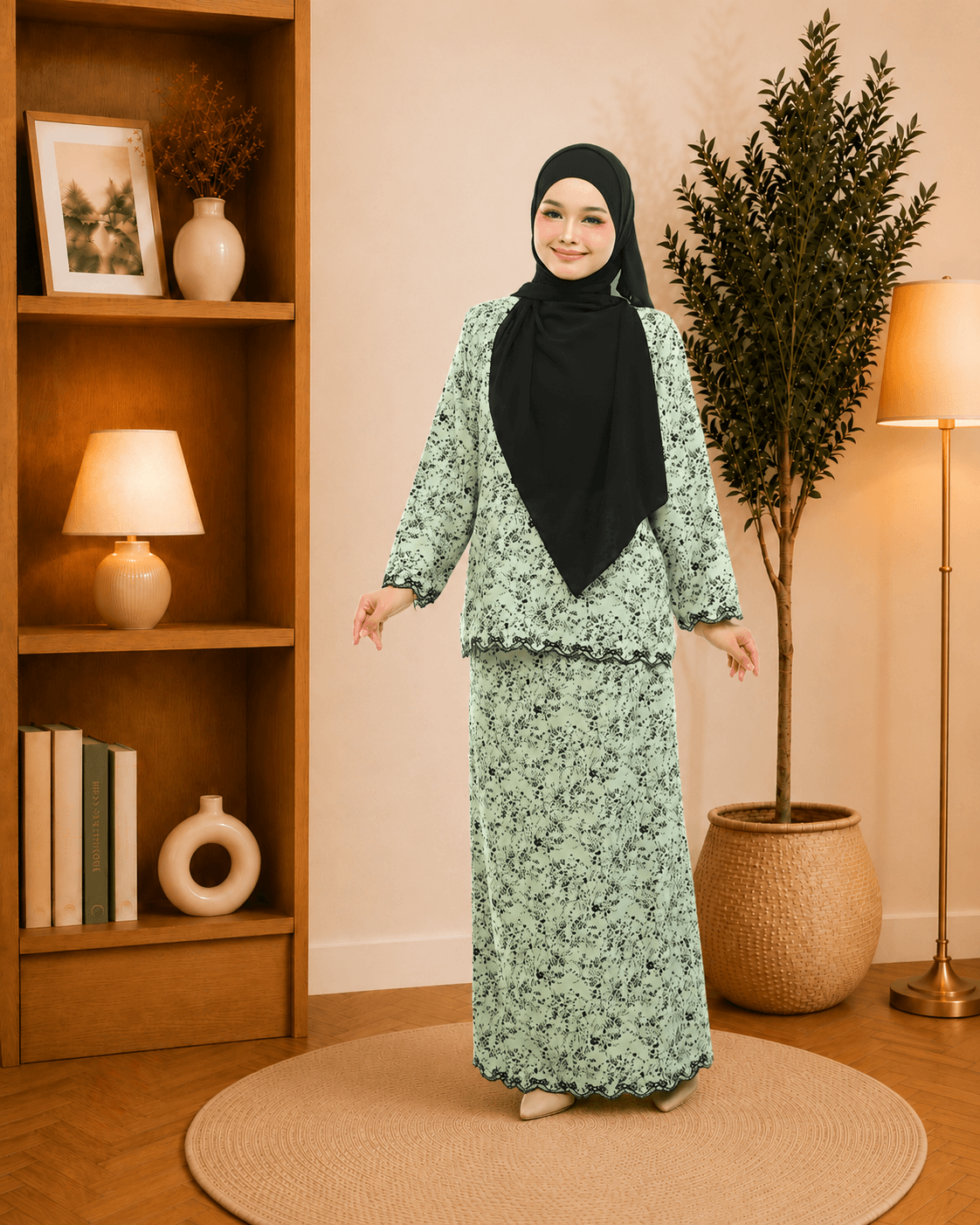 Mini Kurung Airina Sulam | Spanish Stretch Print | Saiz S-3XL