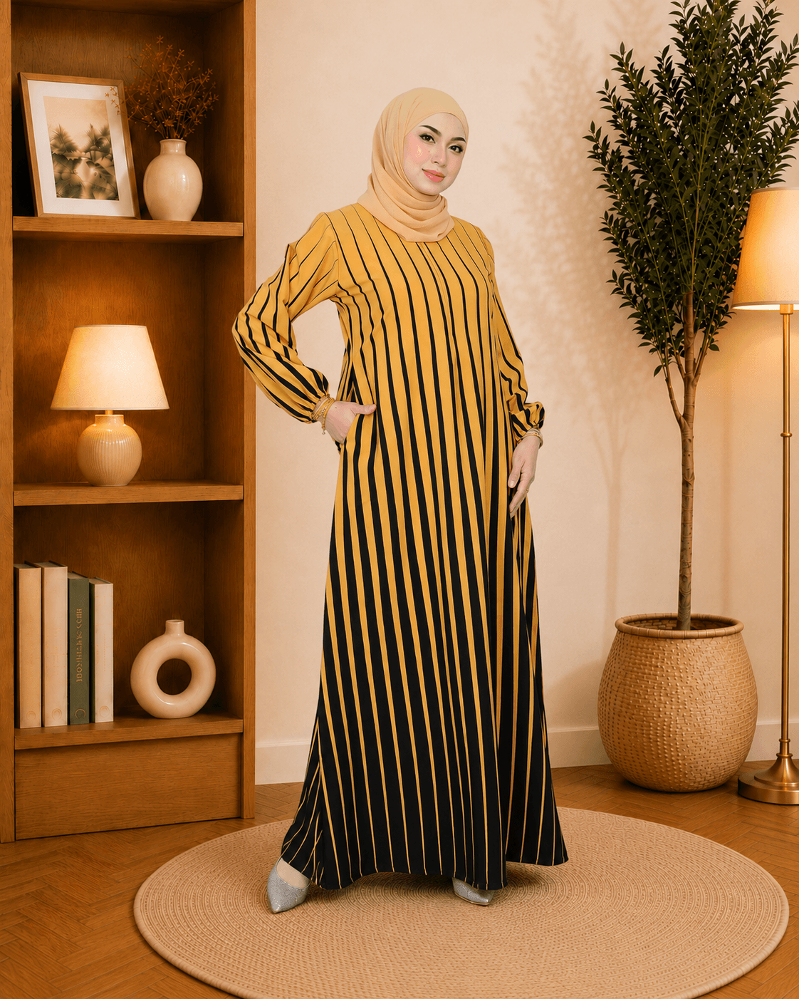 Jubah Asmara Stripe Ironless | Fashion Wanita Moden