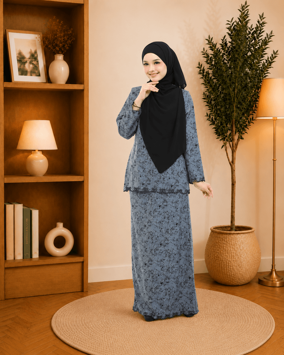 Mini Kurung Airina Sulam | Spanish Stretch Print | Saiz S-3XL