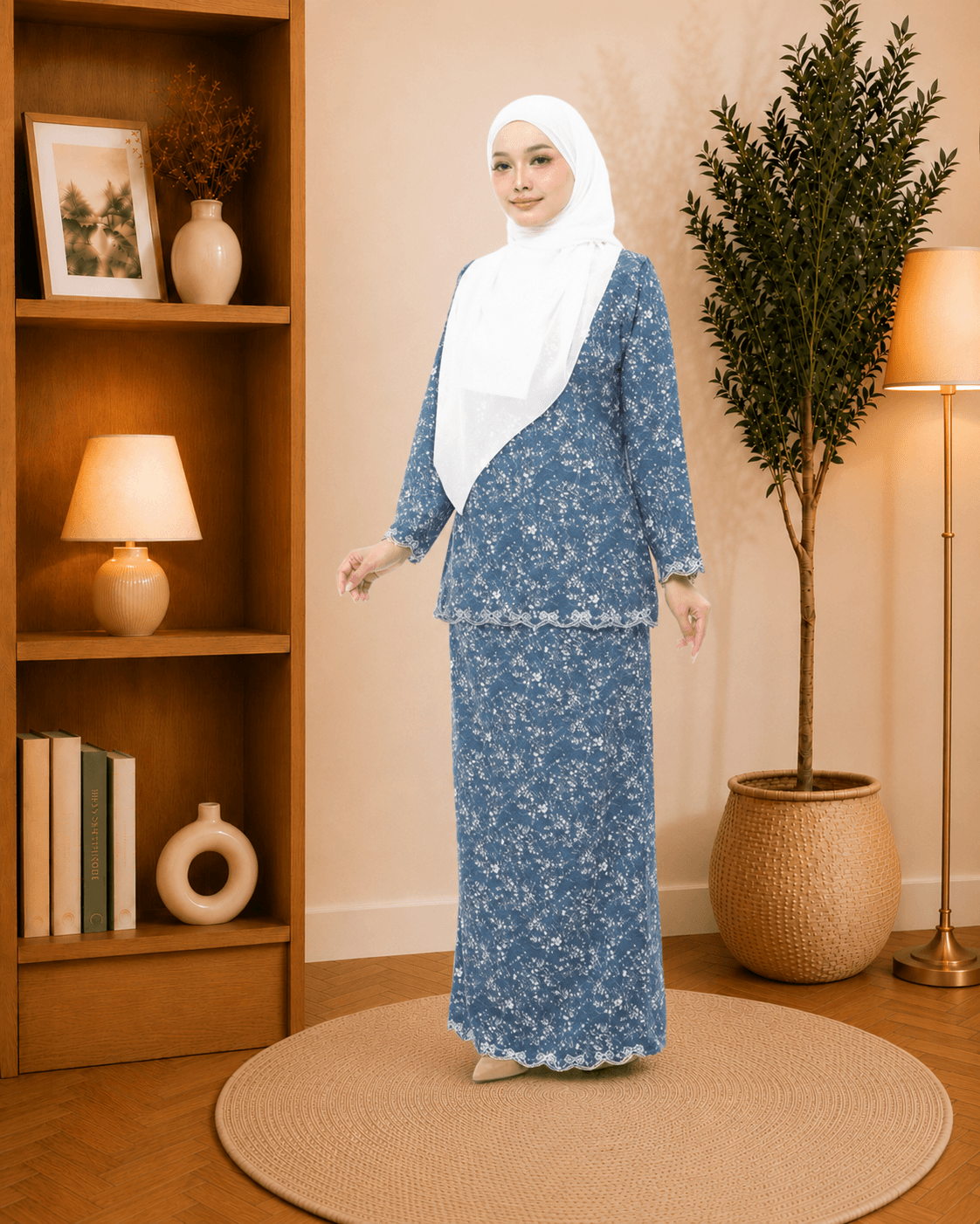 Mini Kurung Airina Sulam | Spanish Stretch Print | Saiz S-3XL