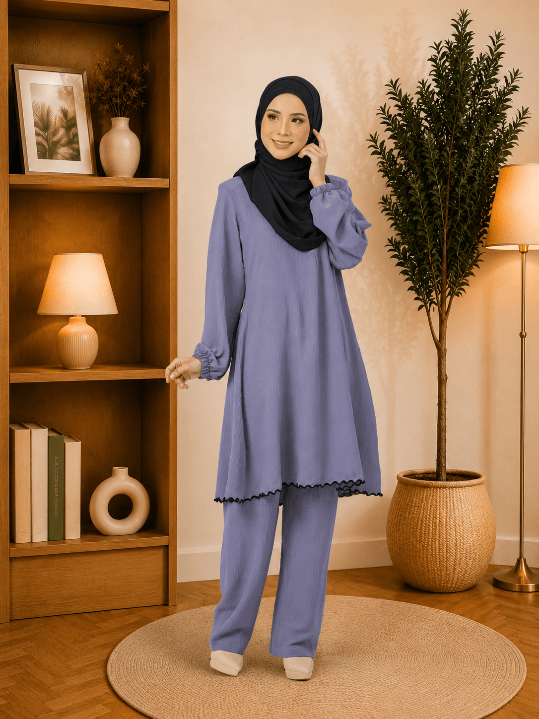 Set Nawrah Blouse & Seluar Ironless | Premium Cey Crepe | Saiz S-3XL