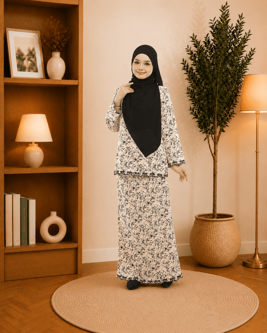 Mini Kurung Airina Sulam | Spanish Stretch Print | Saiz S-3XL