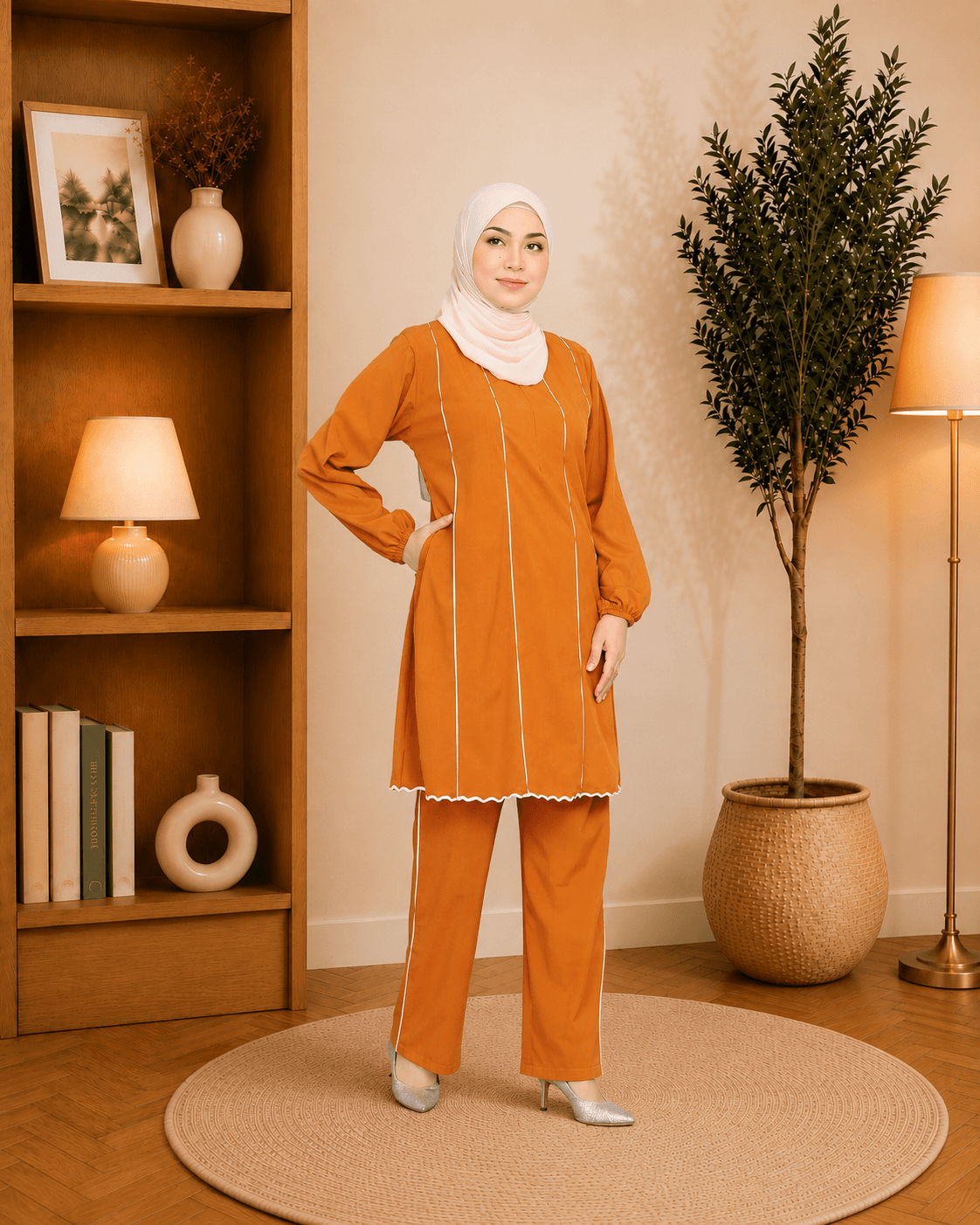 Set Mardhiya Blouse & Seluar Piping | Cotton Jacquard | Saiz S-3XL