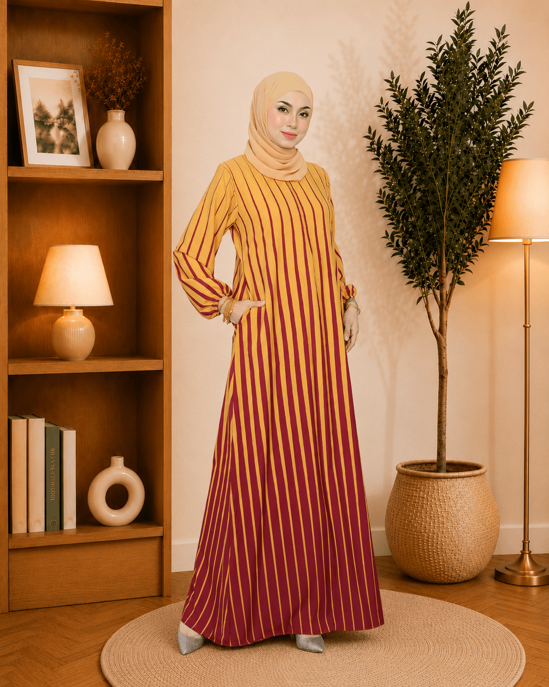 Jubah Asmara Stripe Ironless | Fashion Wanita Moden