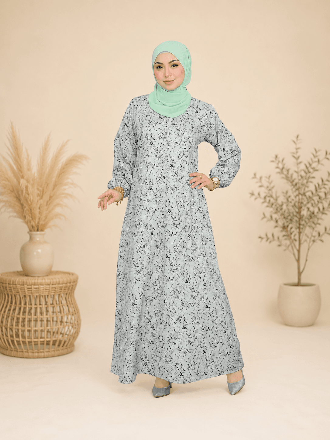 Jubah Dress Aryana Ironless | Spanish Stretch Print | Saiz S-3XL