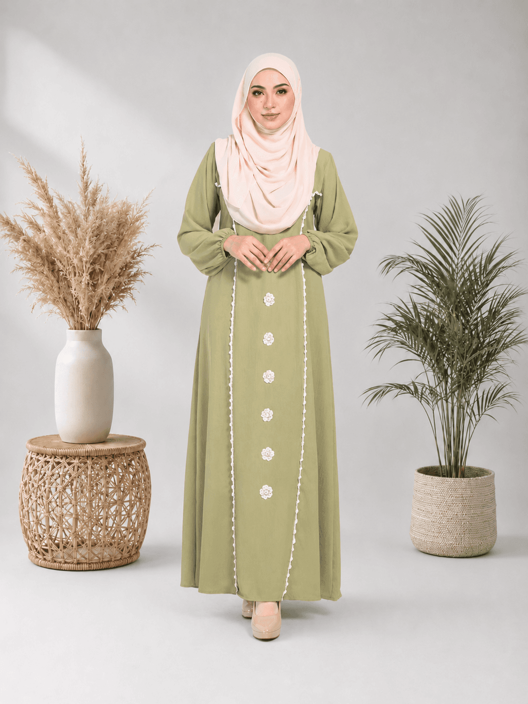 Jubah Bunga Sulam Ironless | CRY CREPE Premium | Saiz S-5XL